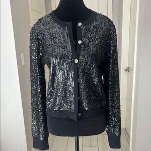 J. Crew Jackie Black and Silver Sequin Cardigan Size S